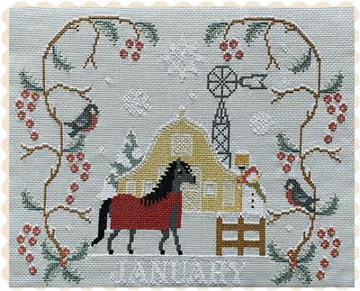 Barn Calendar January Cross Stitch Pattern by Twin Peak Primitives
