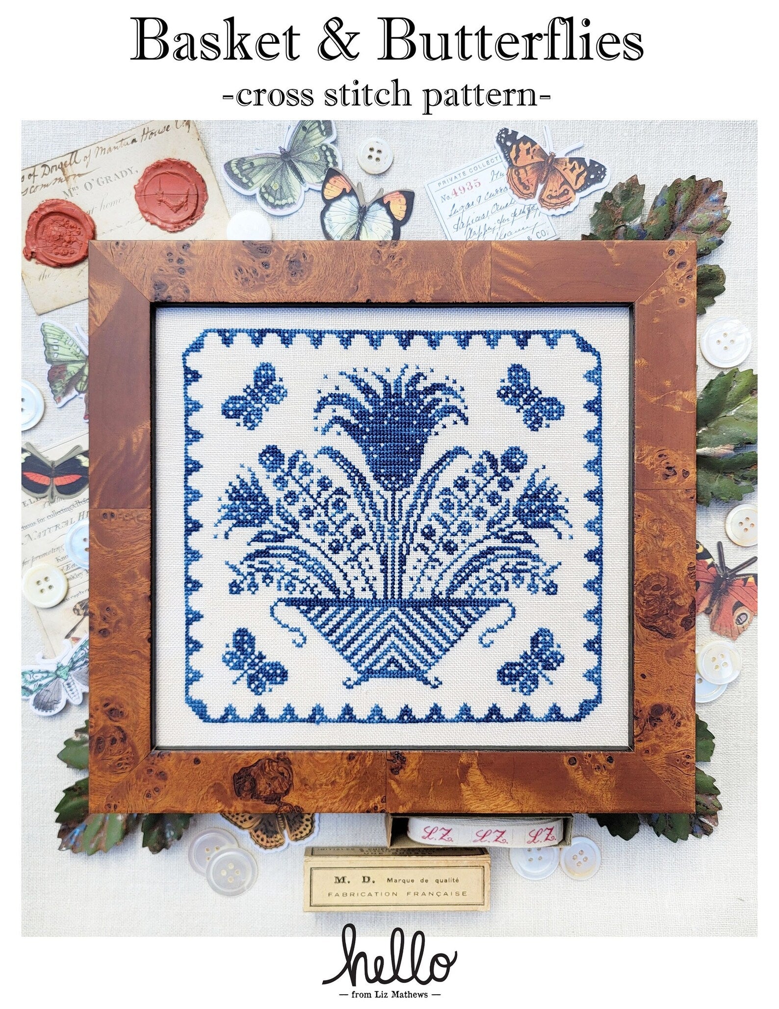 Basket and Butterflies Cross Stitch Pattern Hello from Liz Mathews