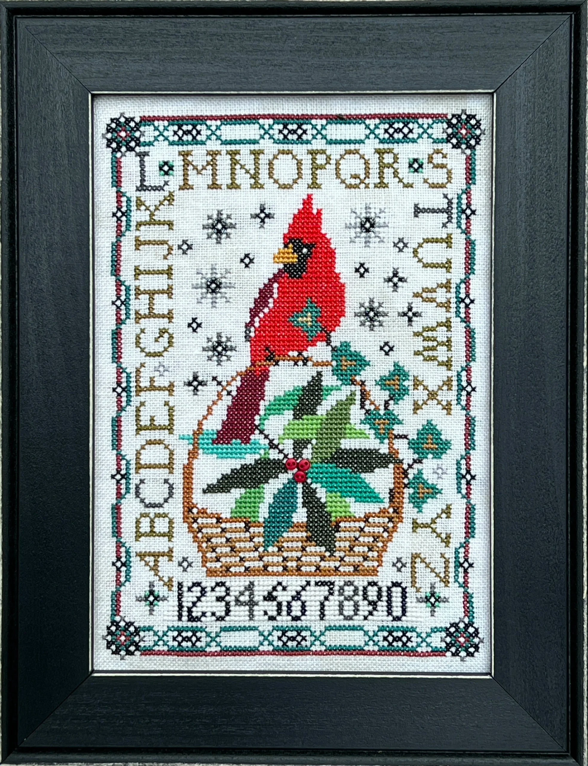 Birdie & Basket Sampler - Winterberry Tellin Emblem Cross Stitch Chart