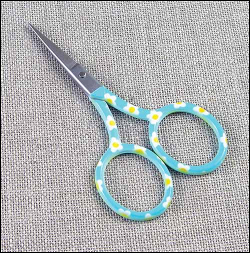 Blue and Yellow Floral Embroidery Scissors by Yarn Tree