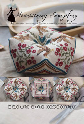 Brown Bird Biscornu Cross Stitch Pattern by Heartstring Samplery