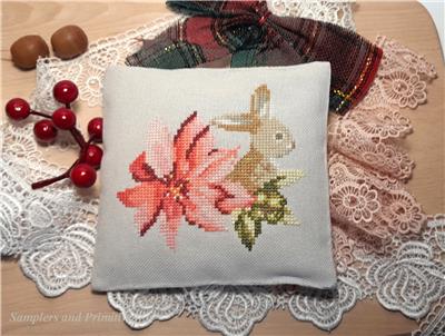Bunny and Poinsettia Cross Stitch Pattern by Samplers and Primitives