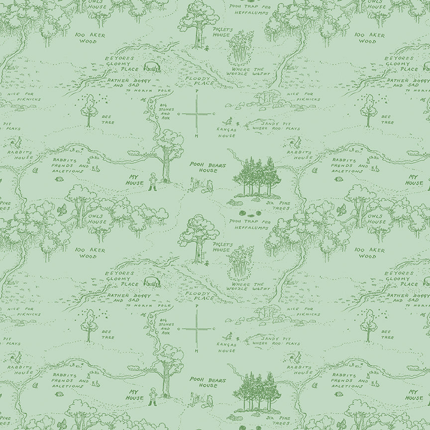 Winnie the Pooh (Echo Park Paper co) - Green Map - Riley Blake Designs **END OF BOLT .5 METERS LEFT**
