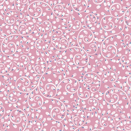 Country Poetry Pink Fern Vines Fabric Yardage