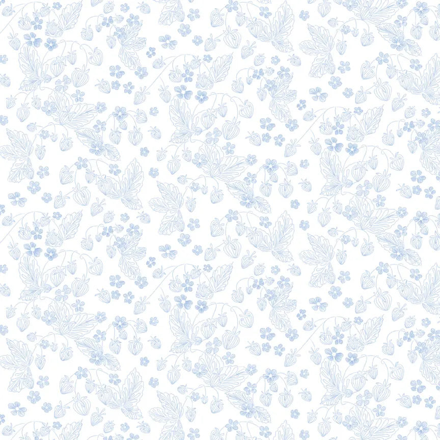 Country Poetry Blue on White Strawberry Fabric Yardage