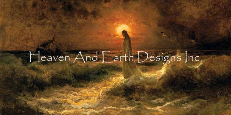 Christ Walking On The Waters Max Colors FULL COVERAGE Cross Stitch Pattern by Heaven and Earth Designs