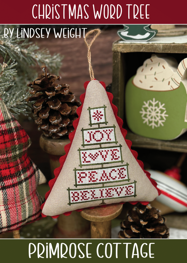 Christmas Word Tree Cross Stitch by Lindsey Weight of Primrose Cottage - PDF Pattern
