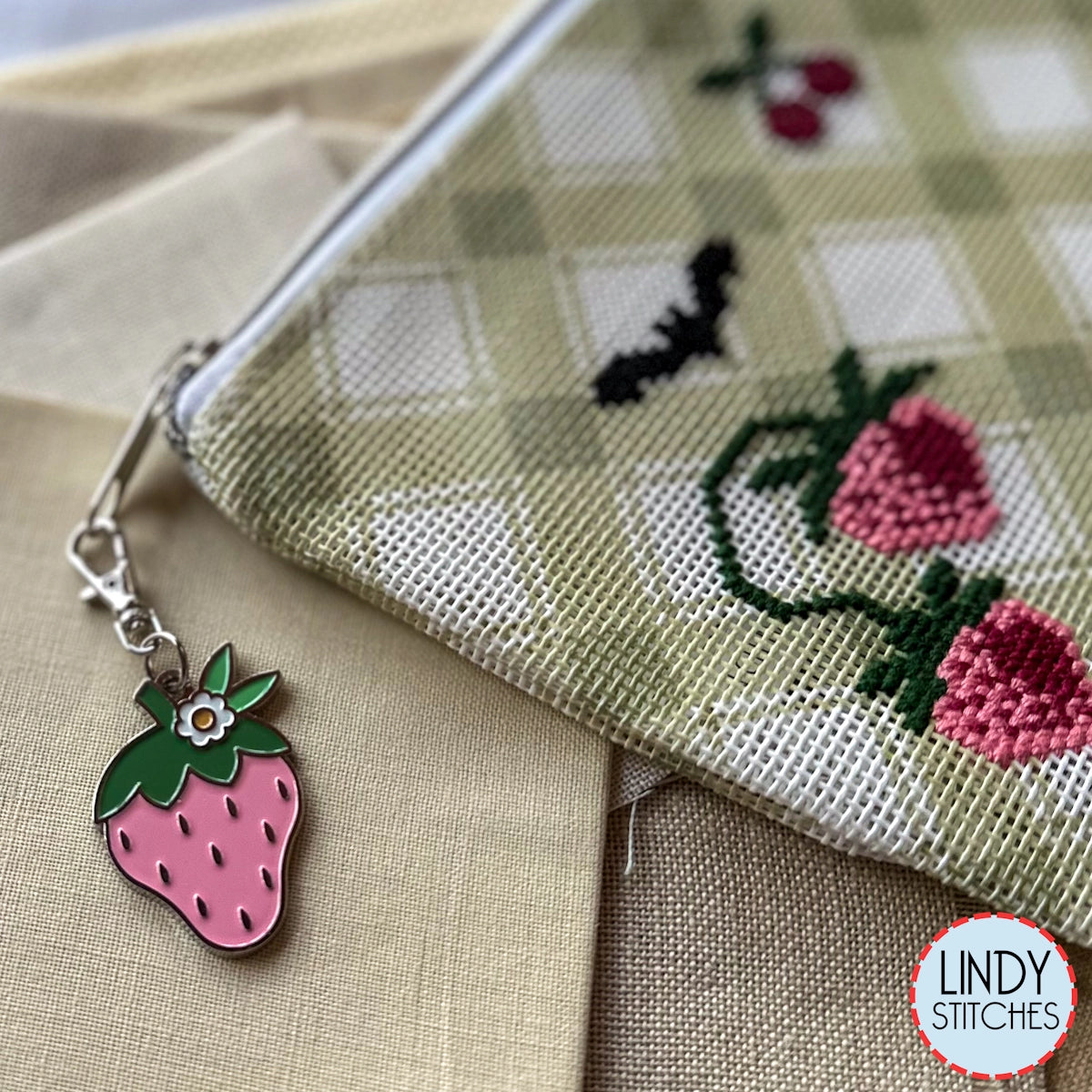 Lori Holt Cookbook Enamel Charm Strawberry