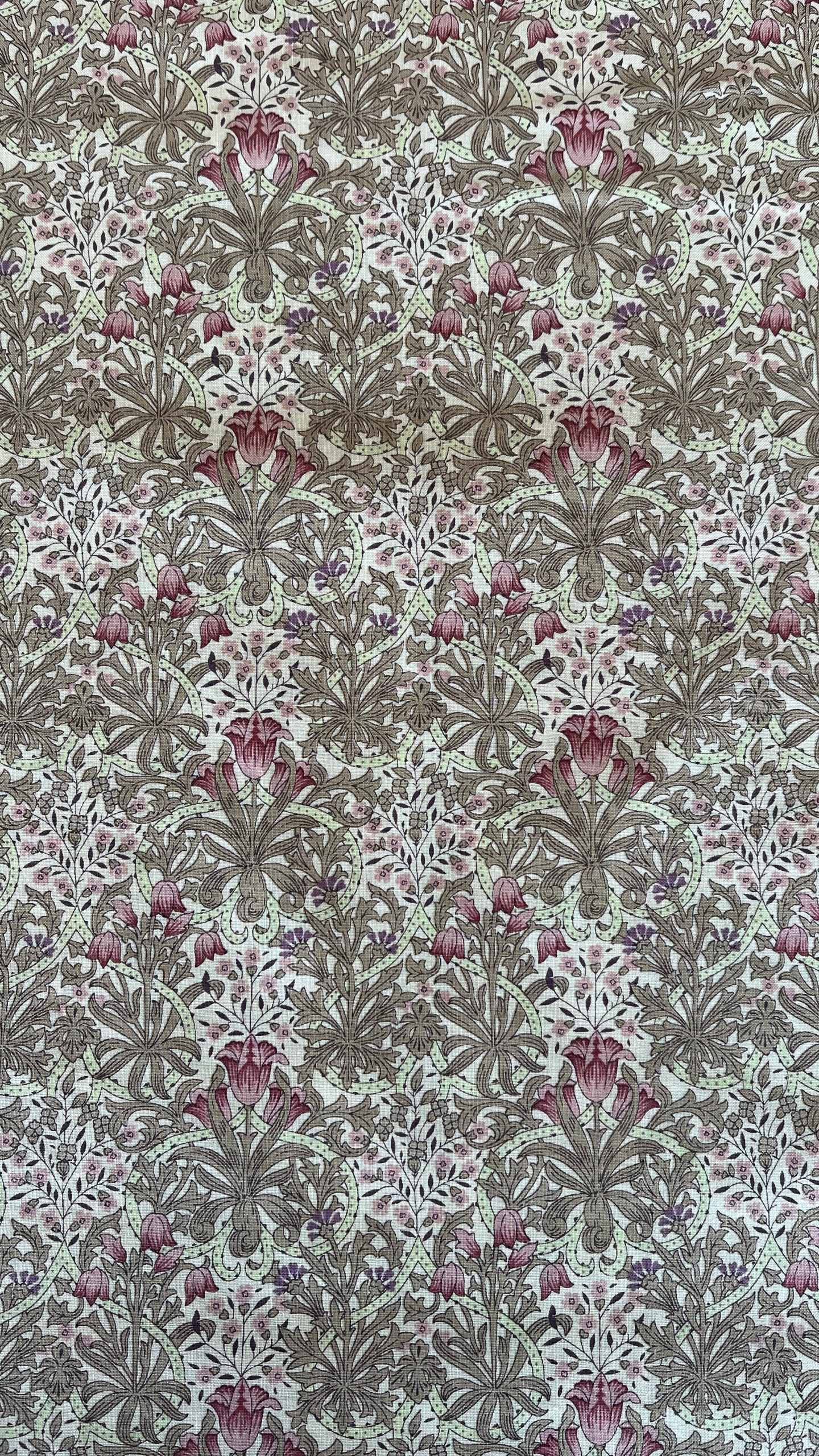 Country Floral Collection Morris Beige Brown Pink 65730-104 by Nakamura for Nutex Fabrics (Sold in 25cm increments)