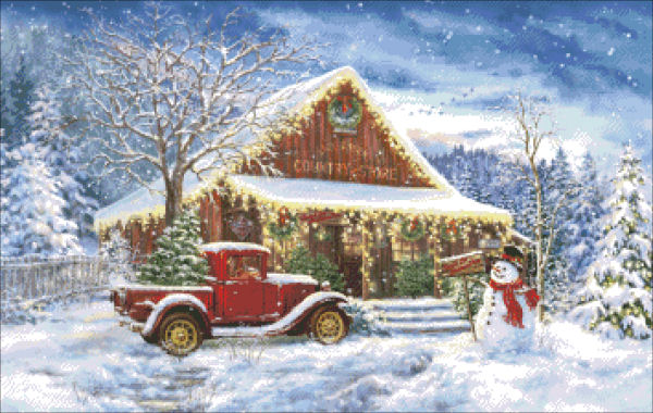 Mini Country Store Christmas FULL COVERAGE Cross Stitch Pattern by Heaven and Earth Designs