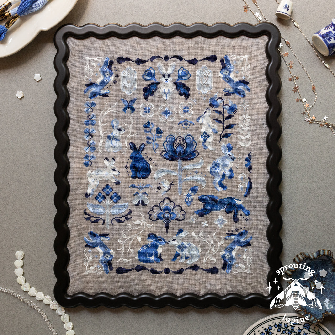Sprouting Lupine DELFT BUNNIES Cross Stitch Pattern