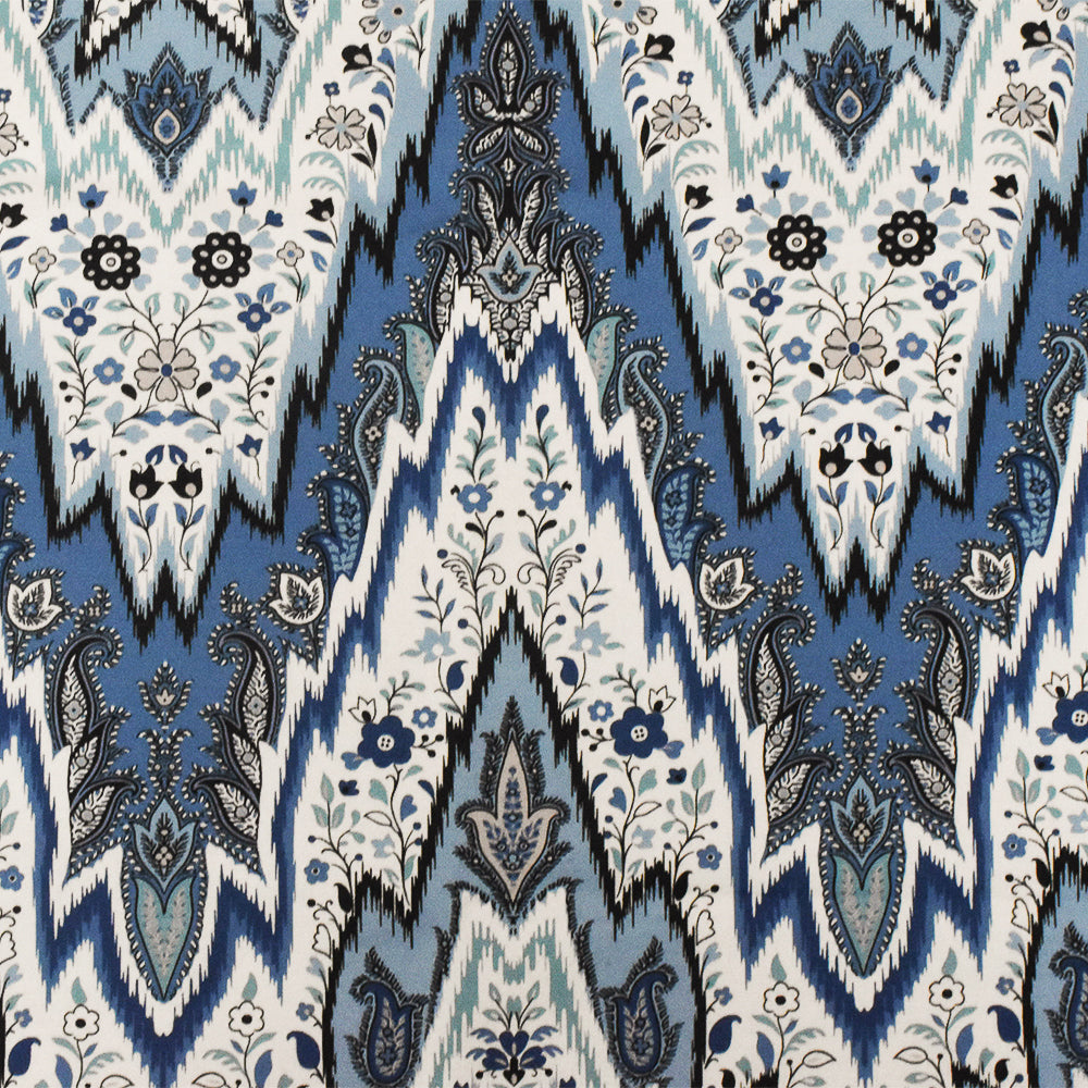 Blue-Multi Designer Paisley Ikat Printed Cotton Twill Decorating Fabric