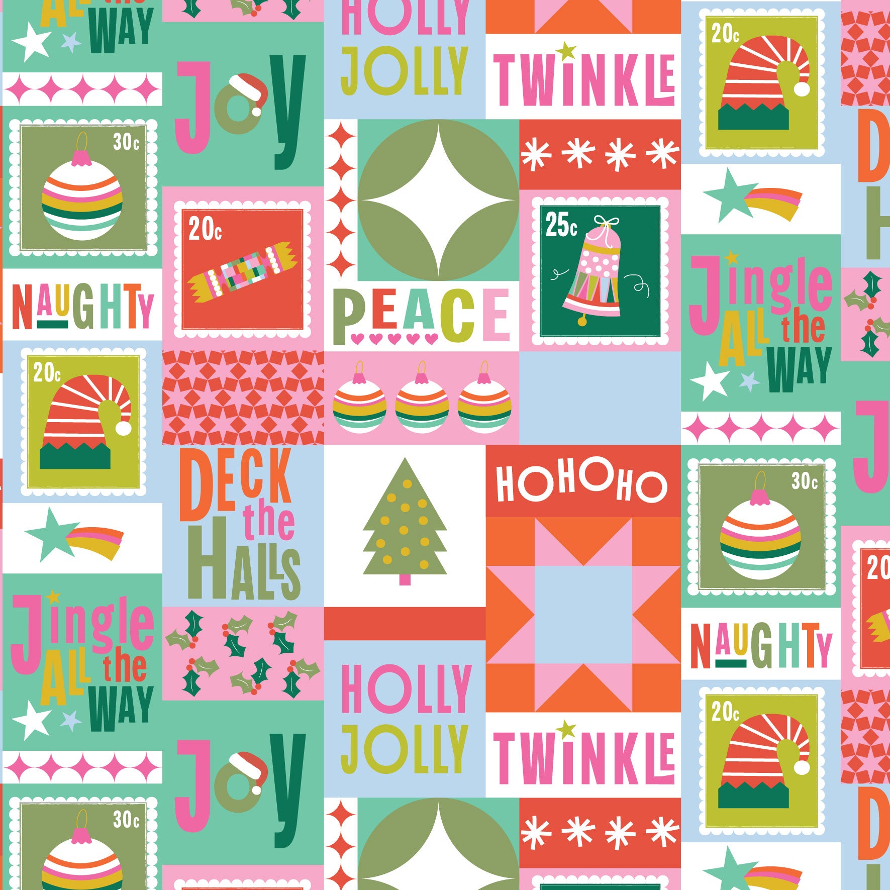 Deck The Halls Collage DV6920 by Devonstone Fabrics (sold in 25cm increments)