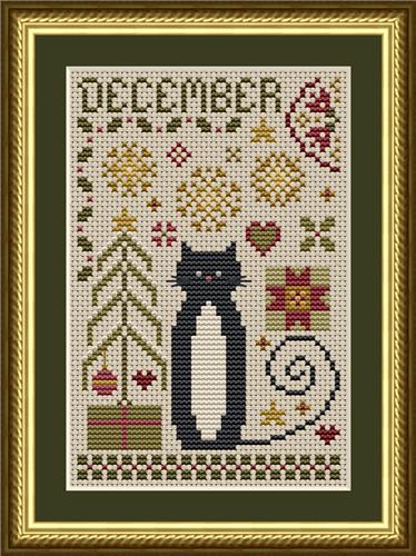 December Cat Cross Stitch Pattern by Happiness Is HeartMade