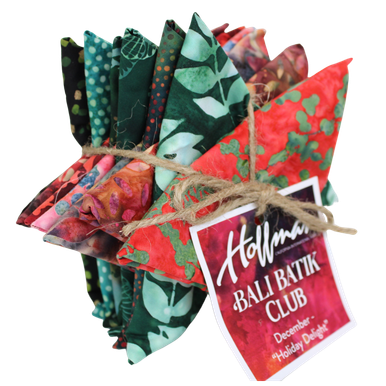 Hoffman Bali Batik Club - December 2023 "Holiday Delight" - 12 Coordinating Fat Quarters - Quilting Cotton