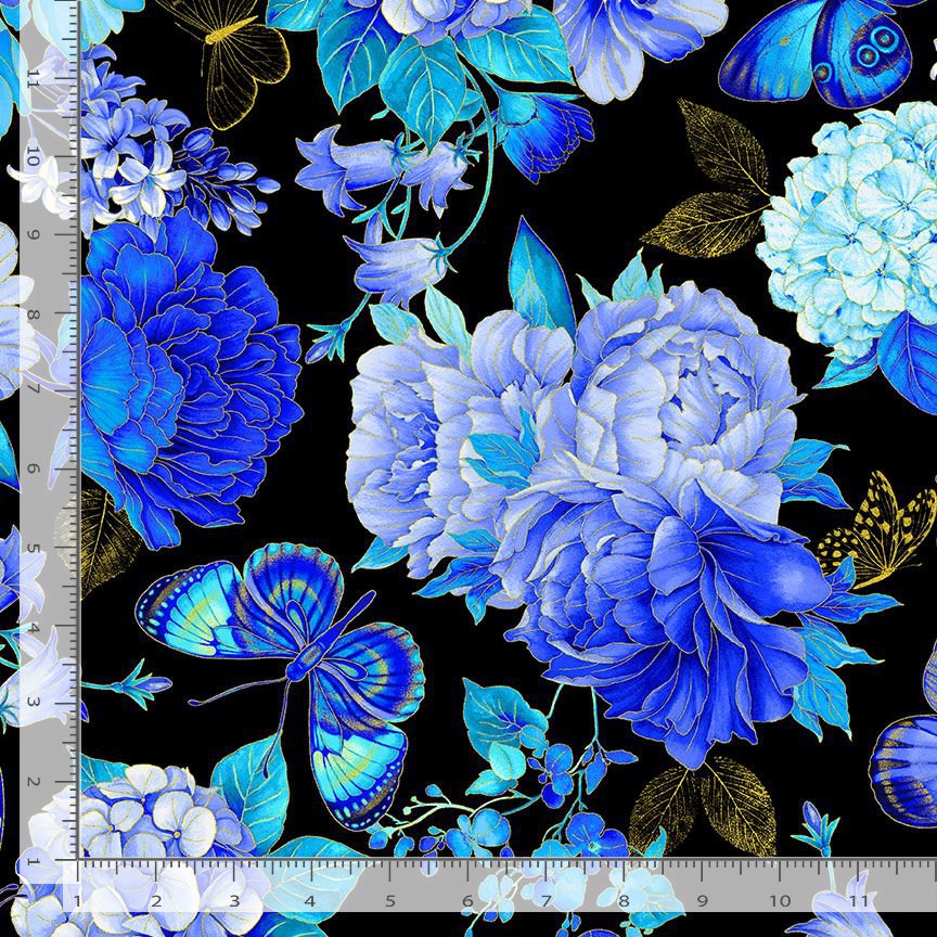 Escapade - Black Butterfly Floral Metallic #CM3791-BLACK - Quilting Fabric