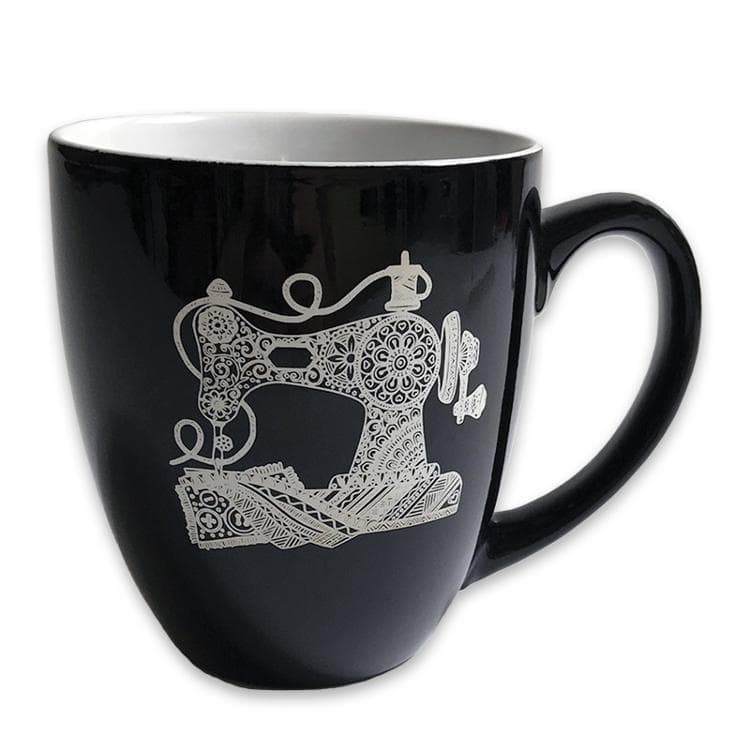 Large Black Bistro Mug With Sewing Machine