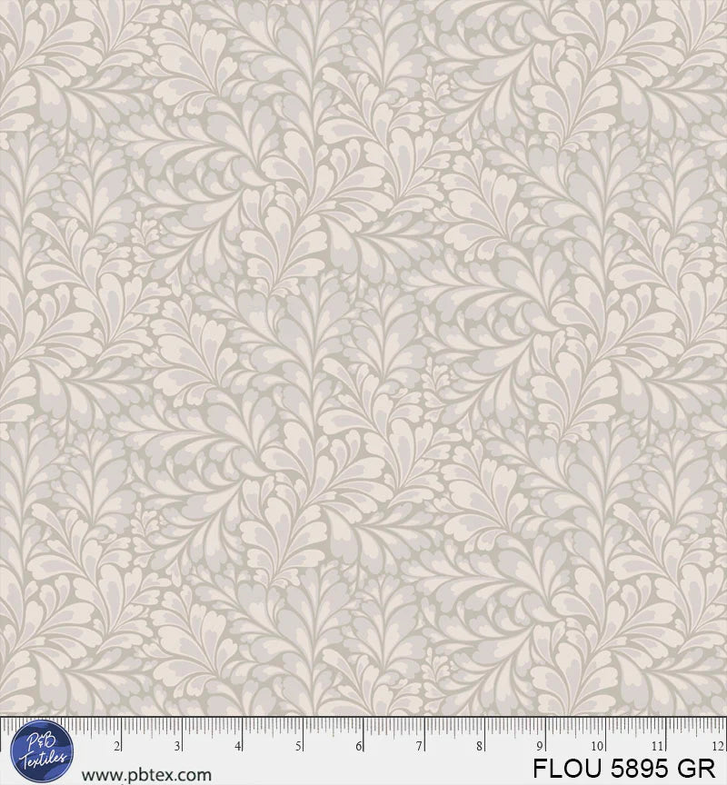 Flourish Grey Leaves Fabric Yardage