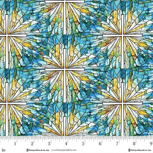 Faith in Full Color Stained Glass Cross Fabric Yardage