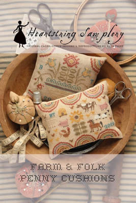 Farm & Folk Penny Cushions Cross Stitch Pattern by Heartstring Samplery