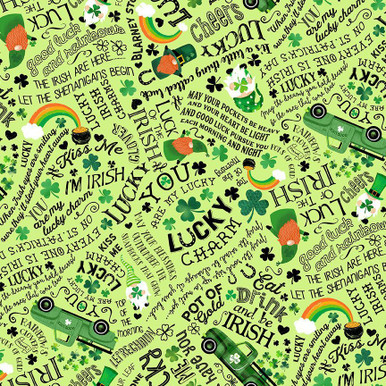 Timeless Treasures Lucky Green St Patricks Day Good Luck Quotes GAIL-CD1877 Green |SOLD BY THE HALF-YARD