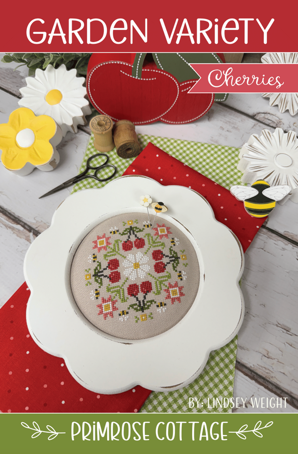 Garden Variety: Cherries Cross Stitch by Lindsey Weight of Primrose Cottage - PDF Pattern