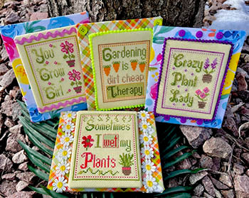 Green Thumb 4 Pack Cross Stitch Pattern by Pickle Barrel Designs
