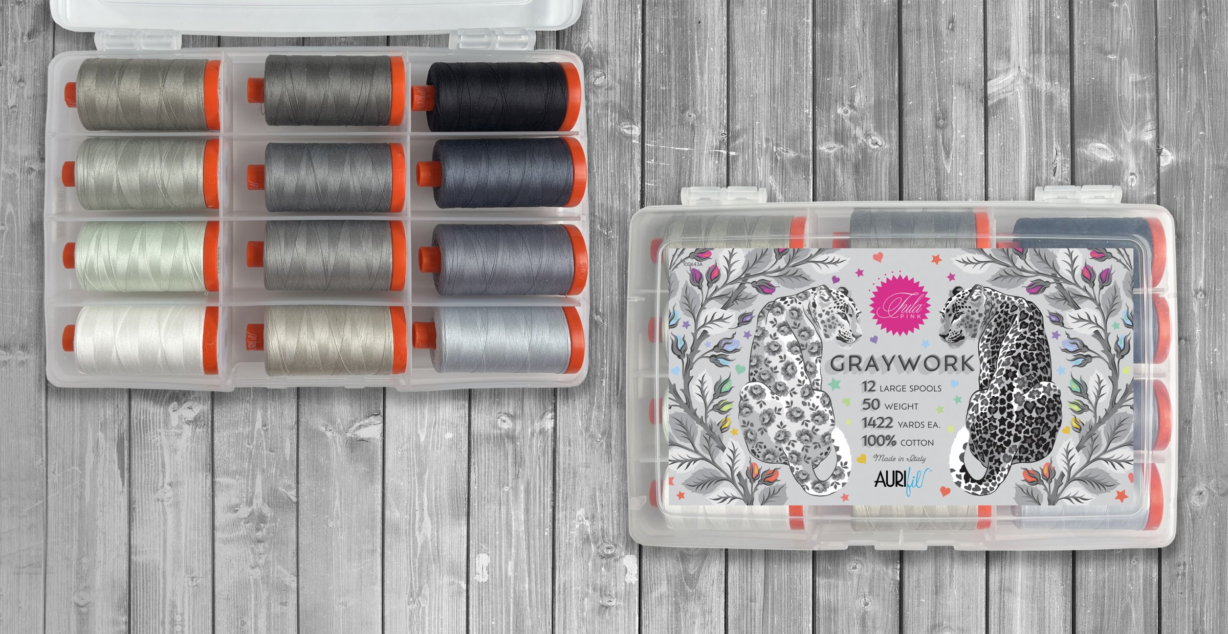 Graywork (12 Large Spools) by Tula Pink - Aurifil