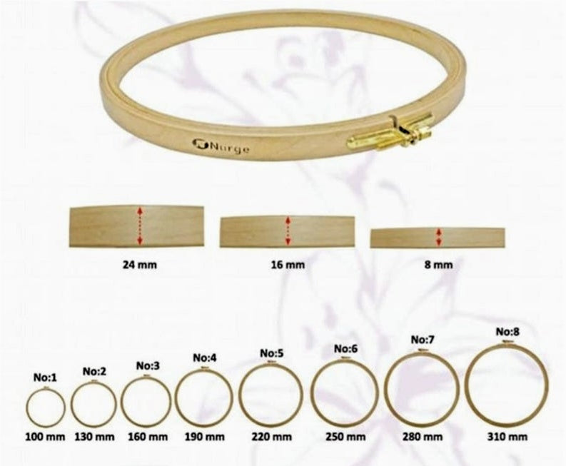 Nurge Embroidery Hoop No. 6- Wooden Screwed 8MM Beechwood 10"/250MM