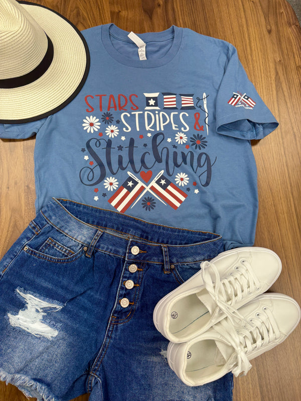 Primrose Cottage Exclusive Unisex Stars, Stripes, & Stitching Shirt -Sizes XS - 4XL