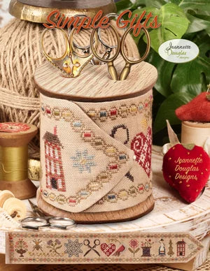Simple Gifts Cross stitch pattern {Optional Wooden Spool} by Jeannette Douglas Designs