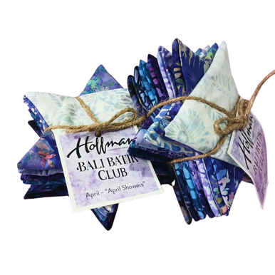 Hoffman Bali Batik Club - April 2026 "April Showers" - 12 Coordinating Fat Quarters - Quilting Cotton