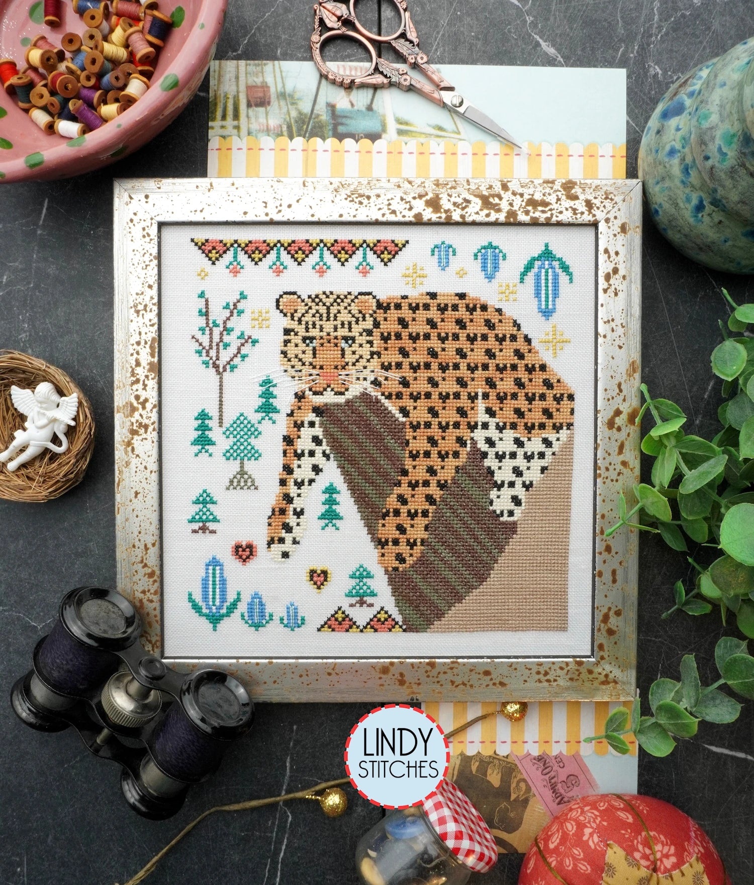 Amur Leopard Cross Stitch Pattern by Lindy Stitches Endangered Species Club #1