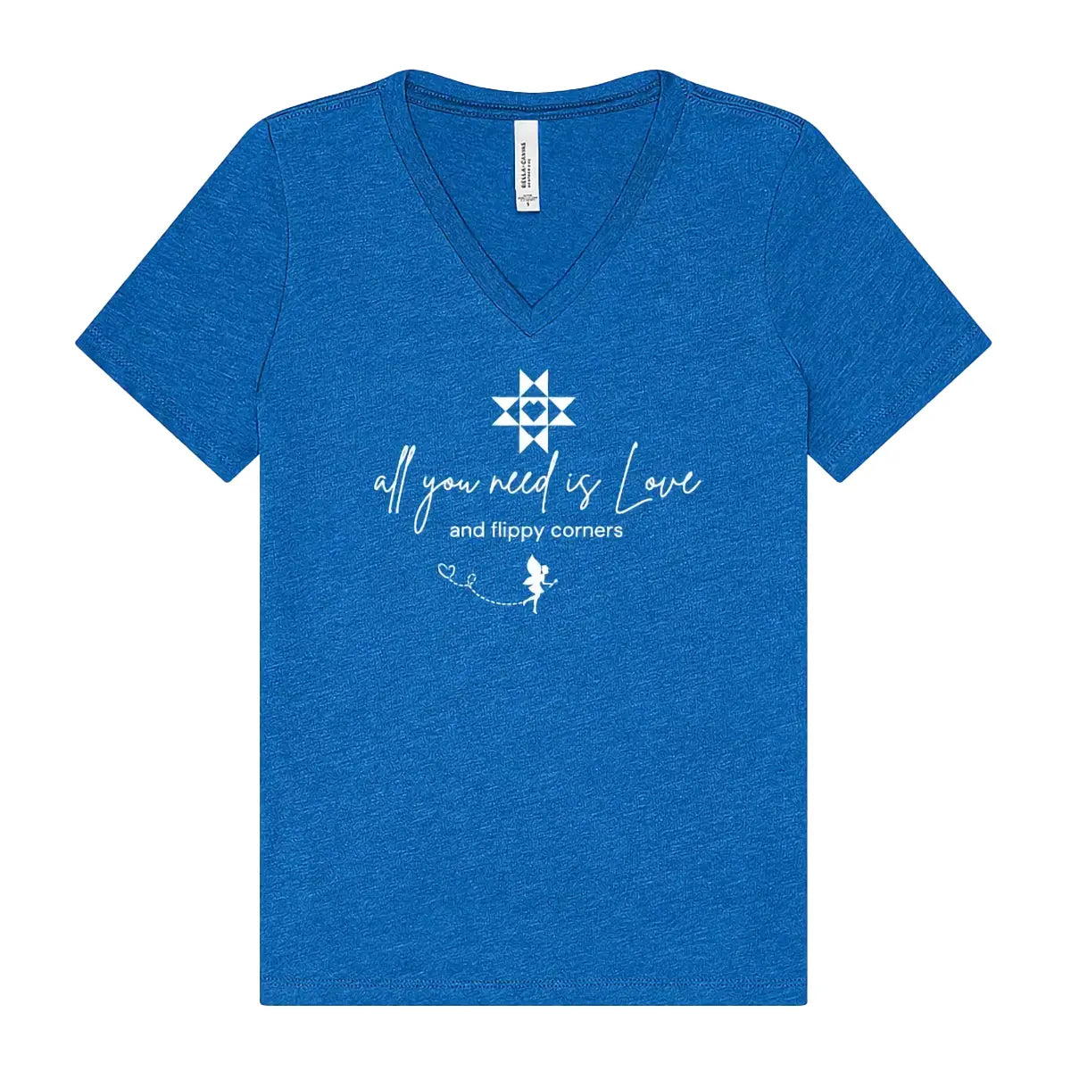 Love and Flippy Corners V-Neck Royal T-Shirt