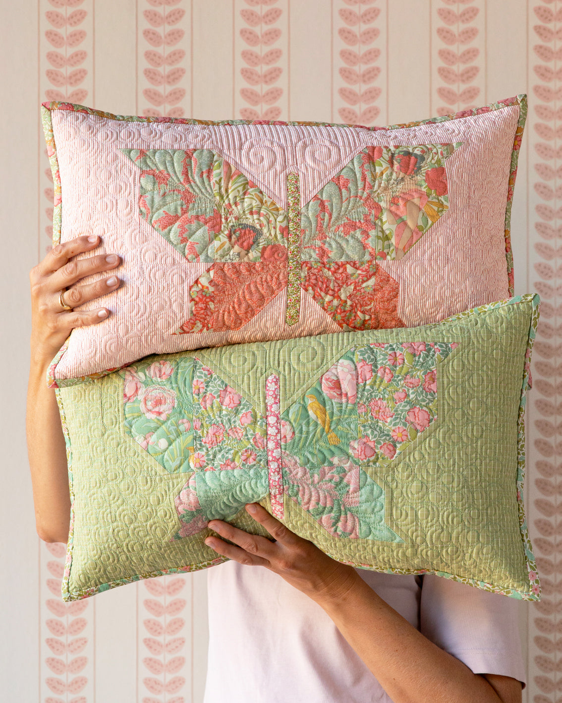 Tilda Songbird Mosaic Butterfly Pillow Coral Fabric Kit by Tilda