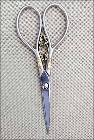 Marquis Brushed Silver Embroidery Scissors with Gold Filagree by Yarn Tree
