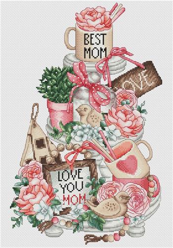 Mother's Day On A Platter Cross Stitch Pattern by Les Petites Croix de Lucie