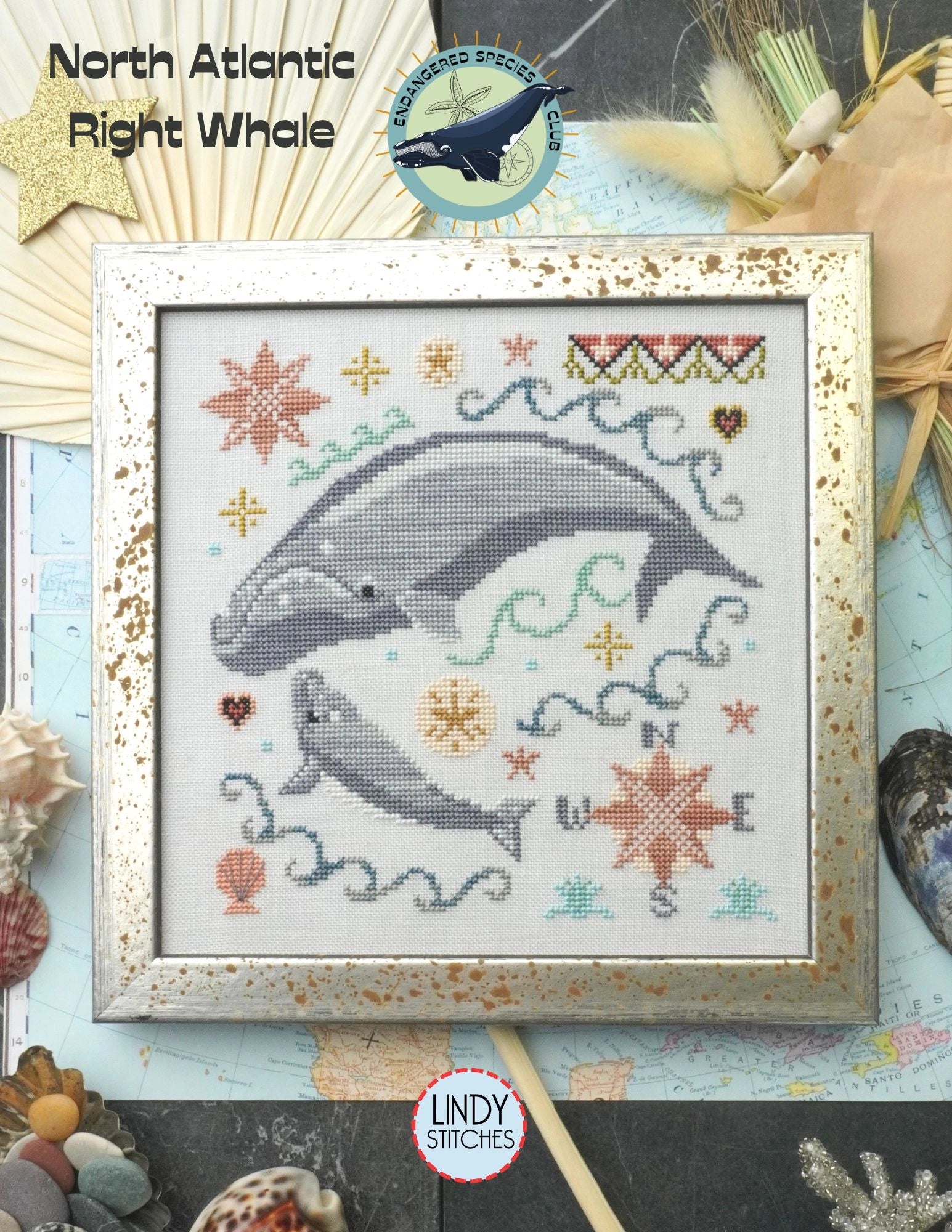 North Atlantic Right Whale Cross Stitch Pattern by Lindy Stitches Endangered Species Club #3