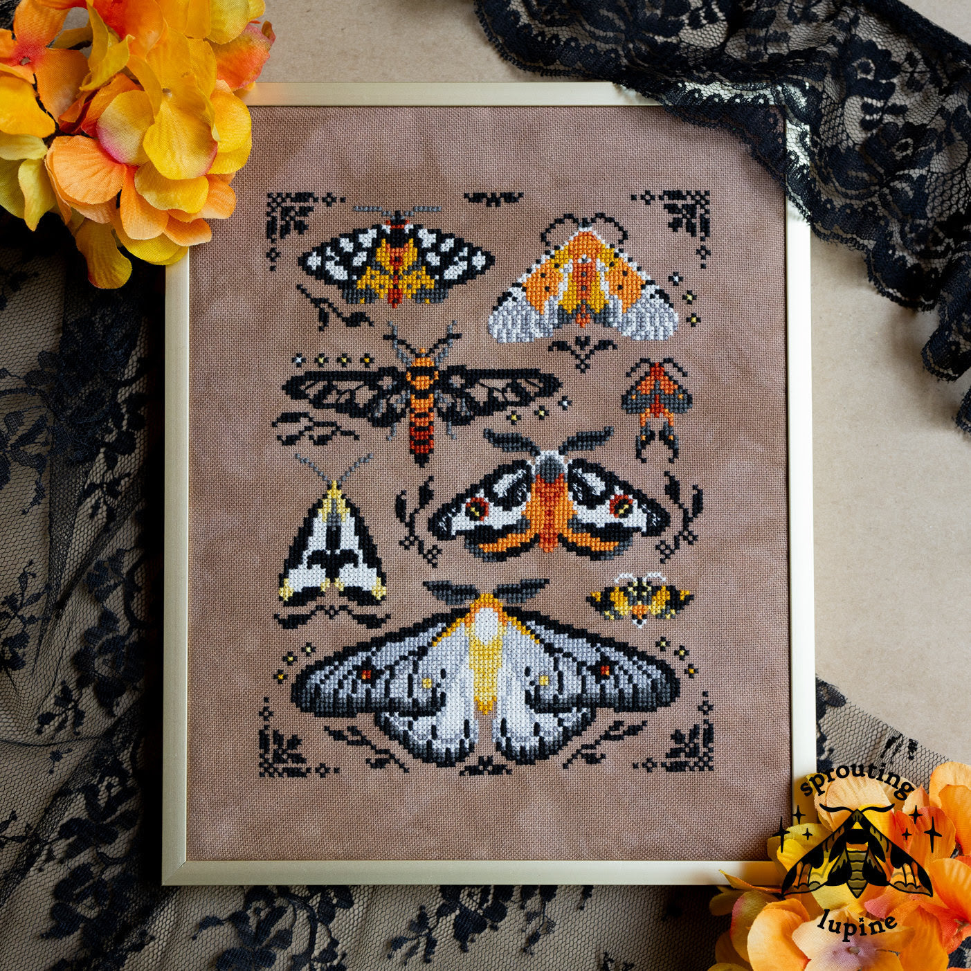 Sprouting Lupine OCHRE WINGS Cross Stitch Pattern