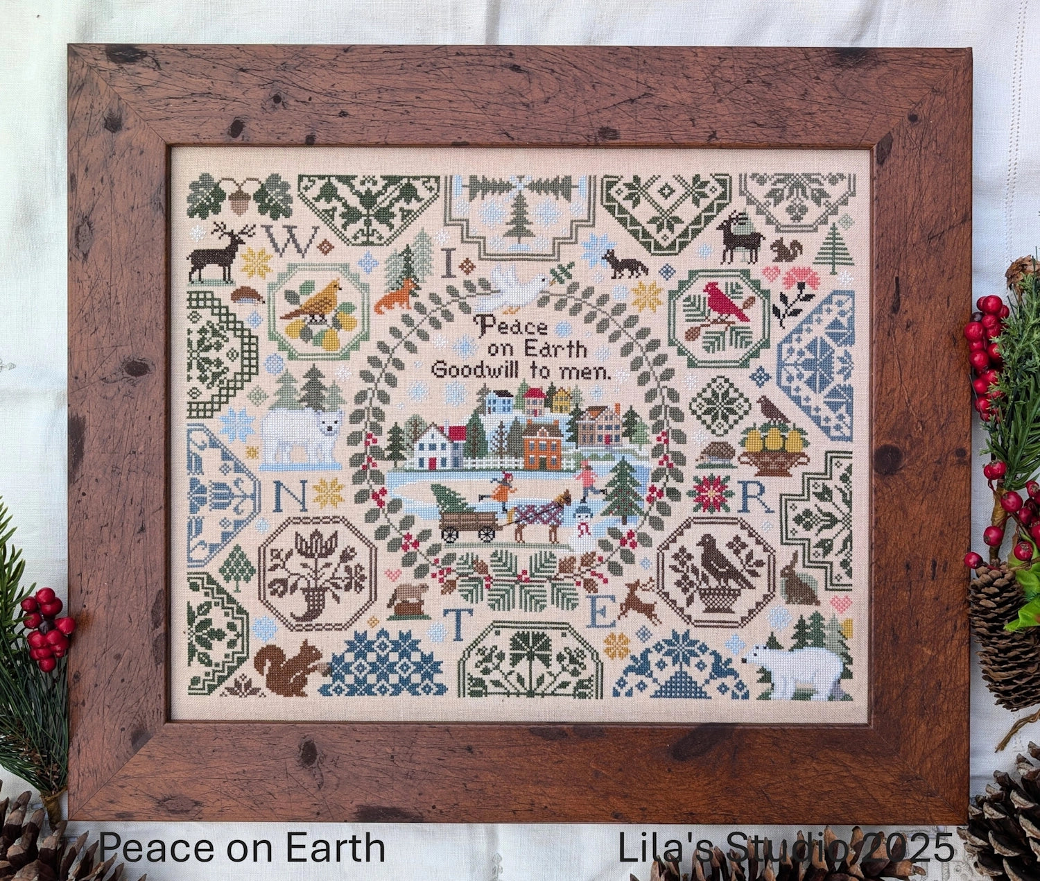 A Winter Quaker: Peace on Earth Cross Stitch Pattern by Lila's Studio