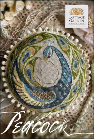 Peacock Pin Cushion Cross Stitch Pattern by Cottage Garden Samplings