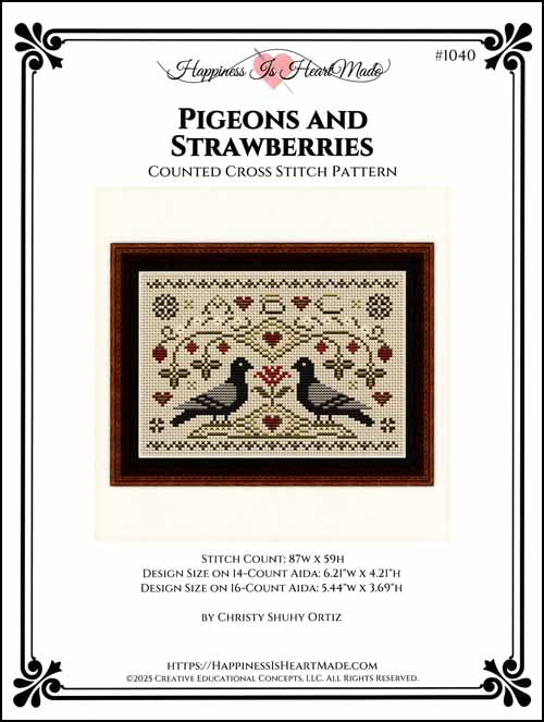 Pigeons and Strawberries Cross Stitch Pattern by Happiness Is HeartMade