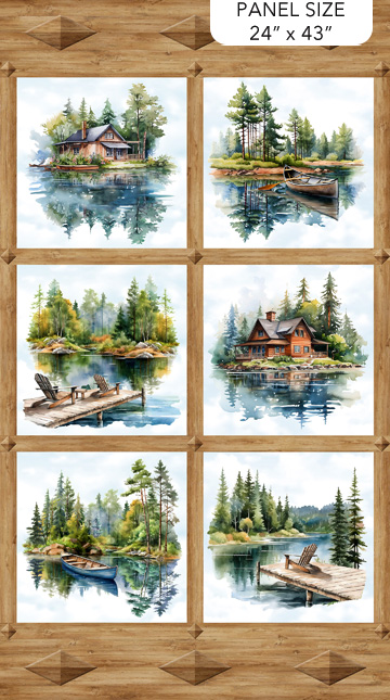 Lakeside Retreat - Lakeside Panel Brown Multi 24"x43" DP28480-36 - Quilting Fabric