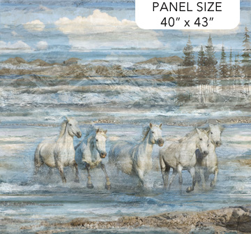 Running Free - Horse Blue Multi 40" Panel DP28586-42 - Quilting Fabric