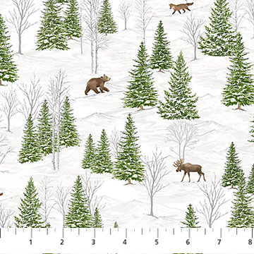 Winter Woodland - Trees on White Multi 28866-10 - Quilting Fabric