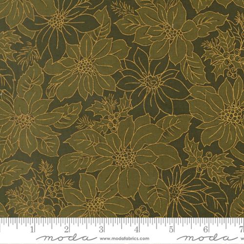 Merry Manor - Evergreen Poinsettia Damask Metallic 533862M-13 - Quilting Fabric