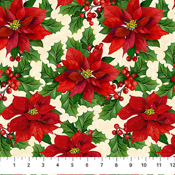 Deck The Halls - Poinsettia Beige Multi 28996-12 - Quilting Fabric