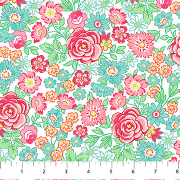 Quilting In Bloom - Large Rose White Multi 28832-10 - Quilting Fabric