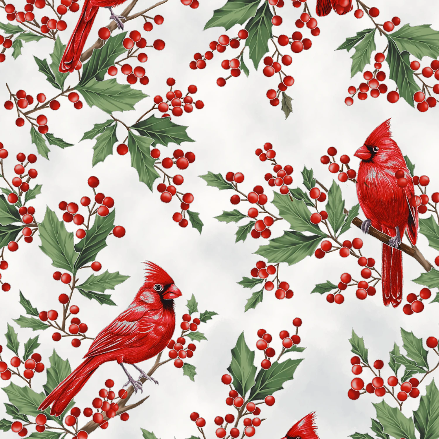 Christmas Wish - December/Silver Cardinals & Berries on White #27819-597 - Quilting Fabric