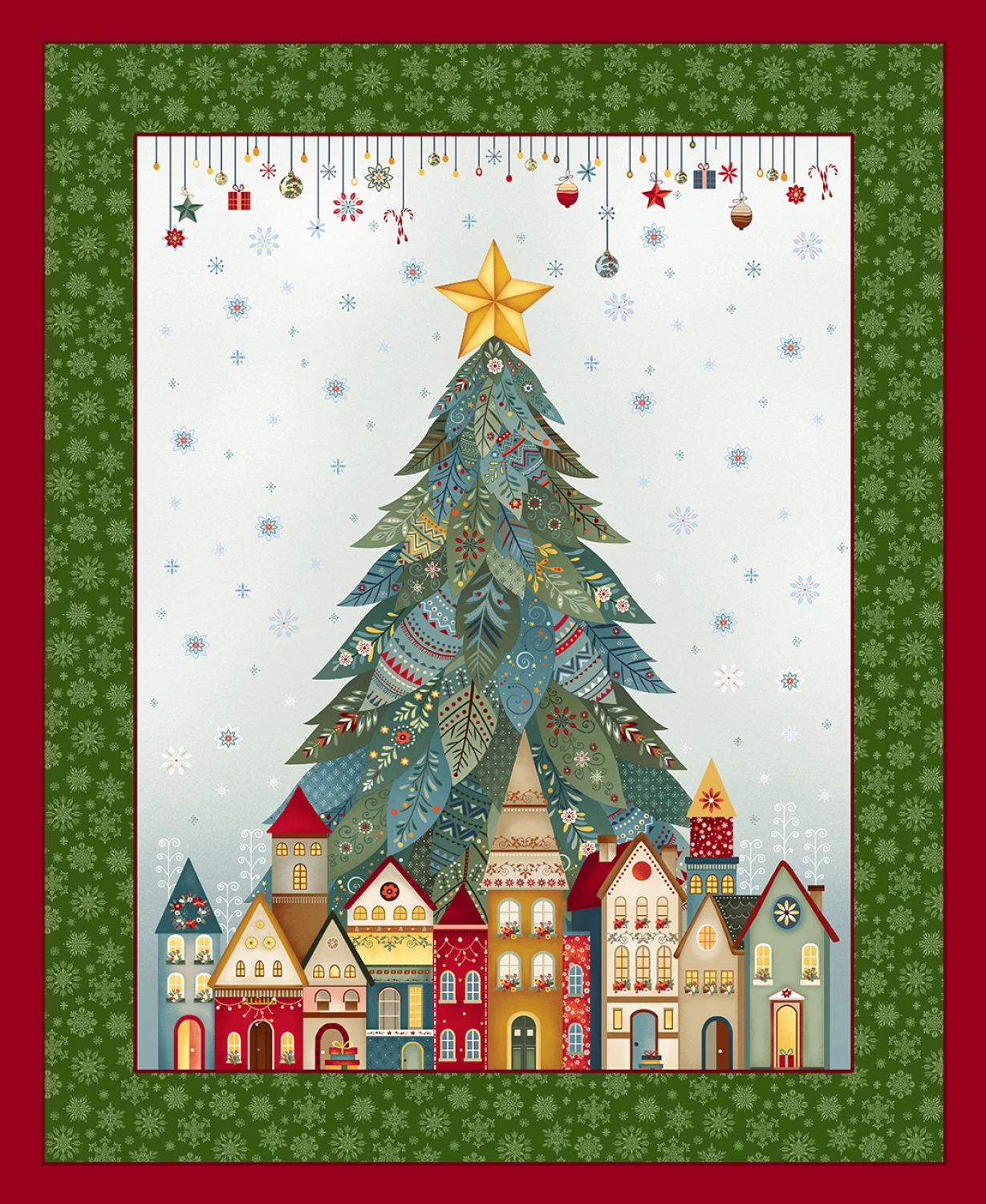 Nordic Holiday Village - Ice Blue Multi Tree Panel 36"x44" 3614P-17 - Quilting Fabric